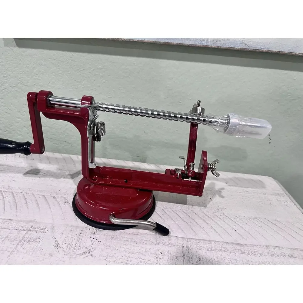 Johnny Apple Peeler Manual Clamp-On Hand Crank Apple Peeler Corer Slicer Red New